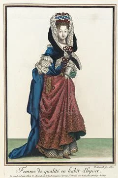 Recueil des modes de la cour de France, 'Femme de qualit en habit d'hyver'... Illustrazione stock