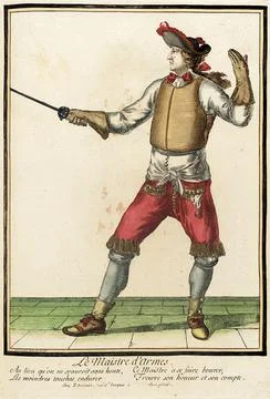 Recueil des modes de la cour de France, 'Le Maistre d'armes'. Nicolas Bonna.. Illustrazione stock