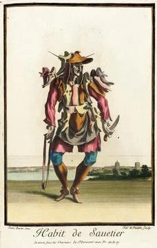 Recueil des modes de la cour de France, 'Habit de Sauetier'. Jean Lepautre .. Stockillustratie