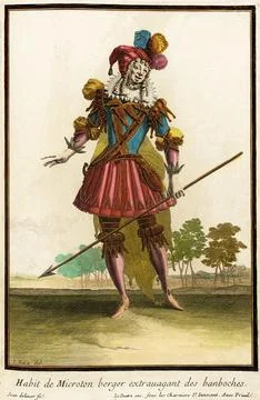 Recueil des modes de la cour de France, 'Habit de Microton Berger Extravaga.. Stockillustratie