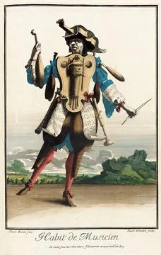 Recueil des modes de la cour de France, 'Habit de Musicien'. Jean Berain (F.. Stockillustratie