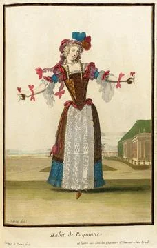 Recueil des modes de la cour de France, 'Habit de Paysanne'. Jean Lepautre .. Stockillustratie