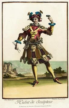 Recueil des modes de la cour de France, 'Habit de Sculpteur'. Jean Berain (.. Stockillustratie