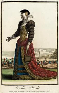 Recueil des modes de la cour de France, 'Vieille Ridicule'. Jacques Lepautr.. Stockillustratie