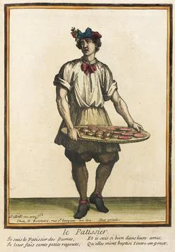 Recueil des modes de la cour de France, 'le Patissier'. Jean Baptiste Bonna.. Stock Illustration