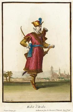 Recueil des modes de la cour de France, 'Habit d'Arabe'. Jean Berain (Franc.. Stockillustratie