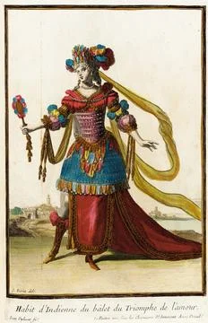 Recueil des modes de la cour de France, 'Habit d'Indienne du Balet du Triom.. Stockillustratie