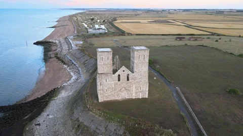 Reculver Towers at sunset Herne Bay Stock Footage