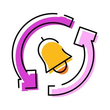 Recurring notification bell icon with refresh arrows Stock Illustration