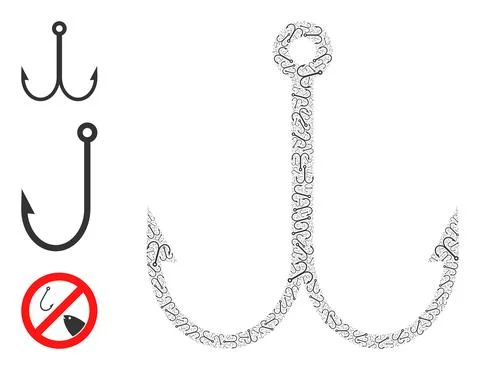 Recursive Double Fish Hook Icon Itself Mosaic Stock Illustration