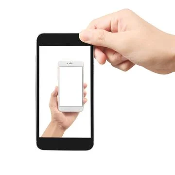Recursive Technology Concept: Hand Holding Phone Displaying Another Phone Stock-Fotos