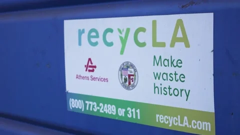 RecycLA Sign on Blue Dumpster Stock Footage 202093874