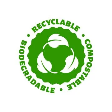 Recyclable biodegradable compostable circle green inons. Vector eco bio logos Stock Illustration