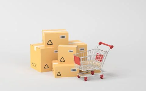 Recyclable boxes and logistics transportation, 3d rendering. Illustrazione stock