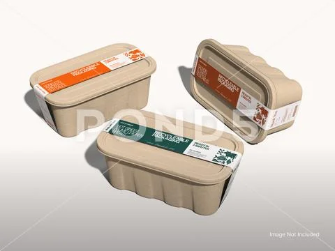 Recyclable Food Tray Packaging Mockup with Paper Sleeve PSD Template