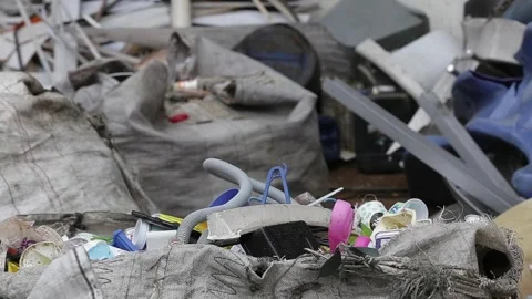Recyclable waste sorting, close-up on hands, in Vila Prudente, São Paulo Stock Footage 317649007