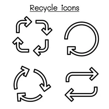 Recycle arrow icon set in thin line style 스톡 일러스트
