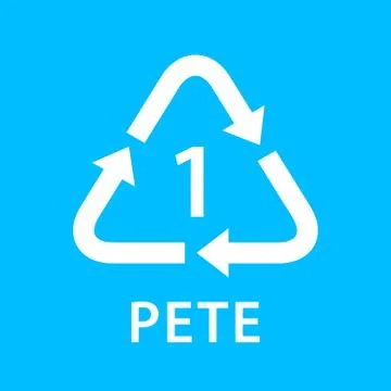 Recycle arrow triangle PETE types 1 isolated on blue background, symbology on Illustrazione stock