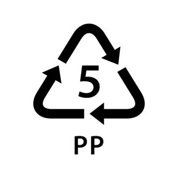 Recycle arrow triangle PP types 5 isolated on white background, symbology fiv Illustrazione stock