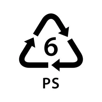 Recycle arrow triangle PS types 6 isolated on white background, symbology six Ilustración de archivo