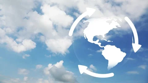 Recycle arrows earth globe on cloudy sky background Stock Footage 322132341