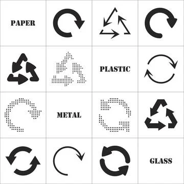 Recycle Arrows Vector Simple, flat design recycle symbols in black isolate... Stock Photos