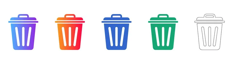 Recycle Bin and Trash Can Icons for Deletion and Waste Management Stock Illustration