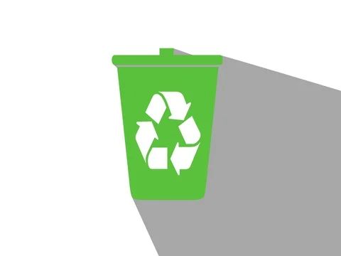 Recycle Bin animation in and out green on white long shadow Stock Footage 80794096
