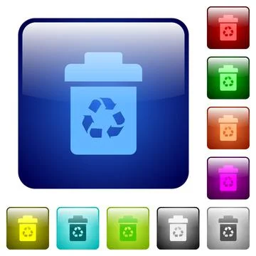 Recycle bin color square buttons Stock Illustration