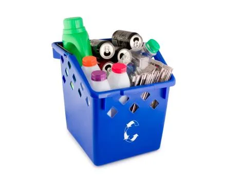 Recycle bin filled with recyclables Foto stock