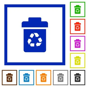 Recycle bin flat framed icons Stock Illustration