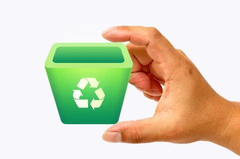 Recycle bin on hand Stock Photos