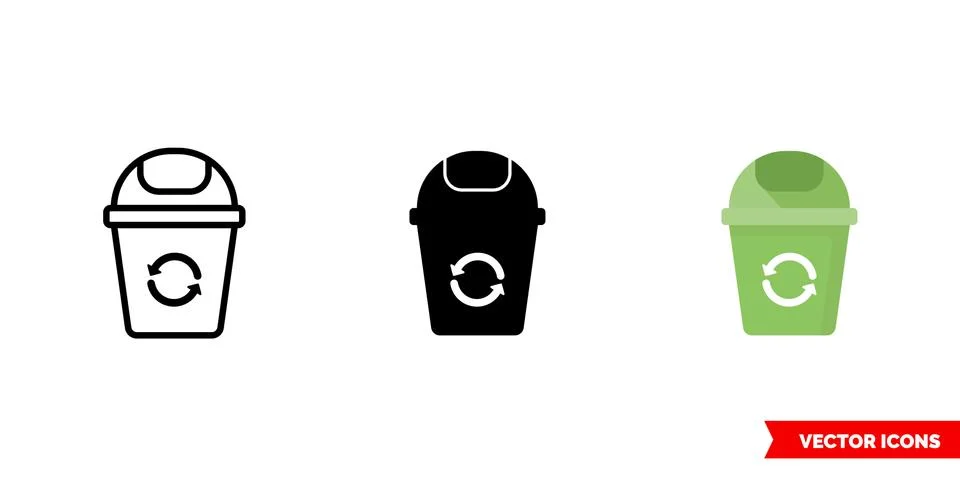 Recycle bin icon of 3 types. Isolated vector sign symbol. Illustrazione stock
