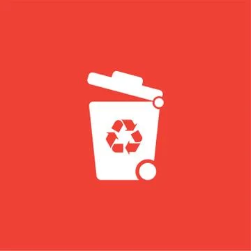 Recycle Bin Icon On Red Background. Red Flat Style Vector Illustration Illustrazione stock