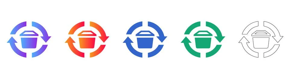 Recycle Bin Icon Set in Gradient and Outline Styles Stockillustratie