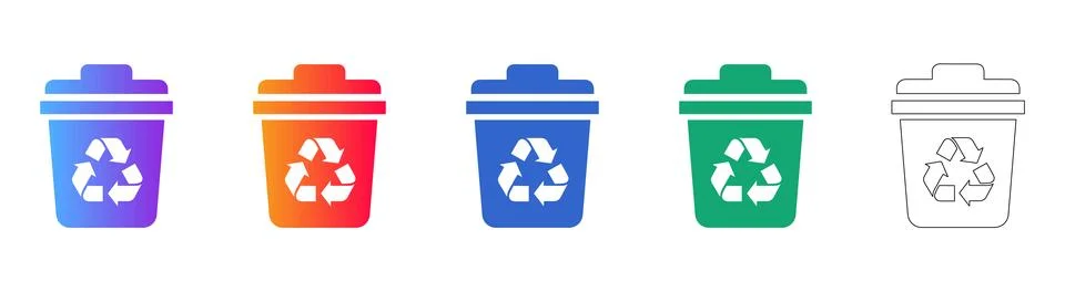 Recycle Bin Icon Set in Gradient and Outline Styles Ilustração Stock