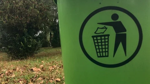 Recycle Bin in Park Stock Footage 82347059
