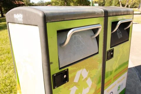 Recycle bin at a park Stock Photos