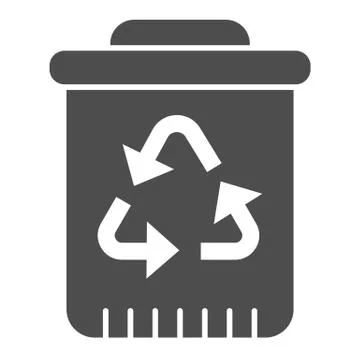 Recycle bin with recycling sign solid icon. Plastic bucket for waste sorting Stock Illustration