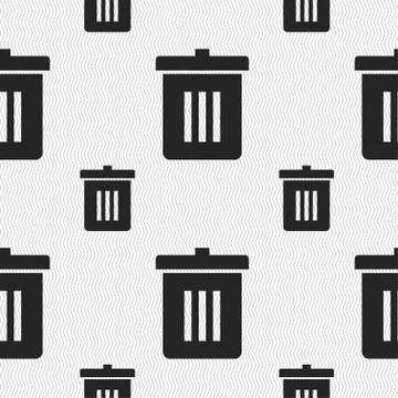 Recycle bin, Reuse or reduce icon sign. Seamless pattern with geometric textu Illustrazione stock