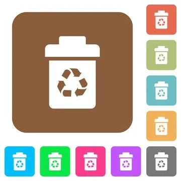 Recycle bin rounded square flat icons Stock Illustration
