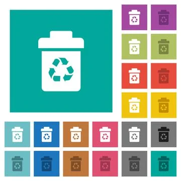 Recycle bin square flat multi colored icons Stock Illustration