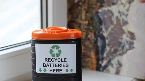 A Recycle Bin for used Batteries Stock Footage 86482447