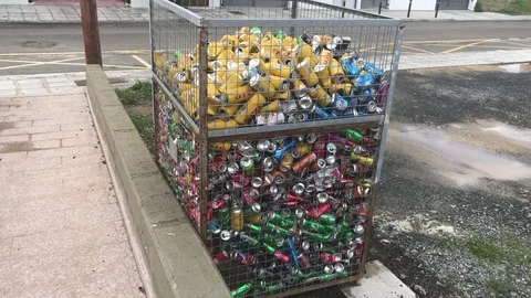 Recycle Box for Cans in the street Stock Footage 100679032