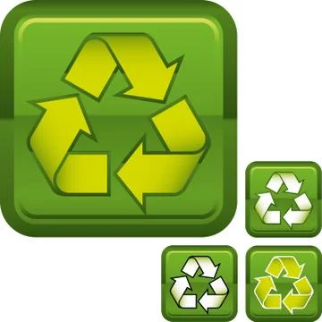 Recycle button in four different colors. Shiny style. Stock Illustration
