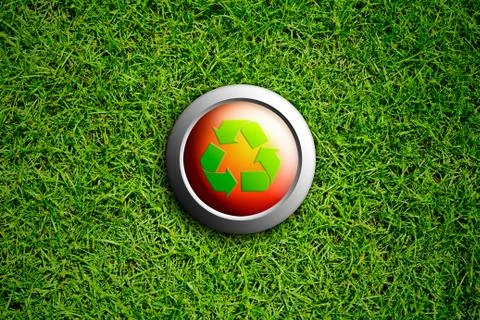 Recycle button on green grass texture Stock Illustration