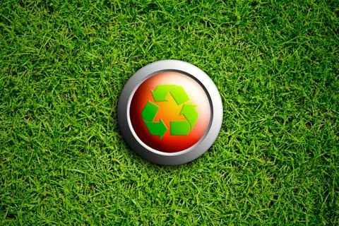 Recycle button on green grass texture イラスト素材