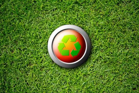 Recycle button on green grass texture Stock Illustration