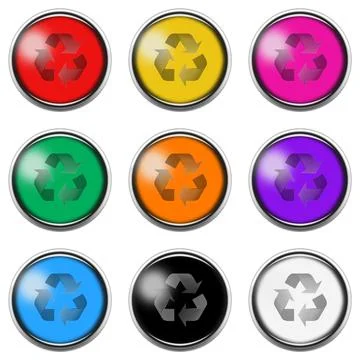 Recycle button icon set isolated on white with clipping path 3d illustration Stock Illustration