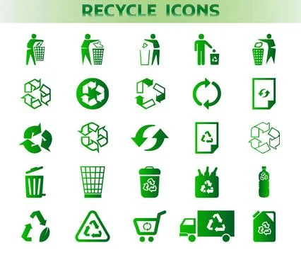 Recycle eco biodegradable composed vector icon set Stock Illustration